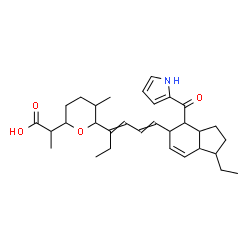 ChemSpider 2D Image | 2-(6-{6-[1-Ethyl-4-(1H-pyrrol-2-ylcarbonyl)-2,3,3a,4,5,7a-hexahydro-1H-inden-5-yl]-3,5-hexadien-3-yl}-5-methyltetrahydro-2H-pyran-2-yl)propanoic acid | C31H43NO4