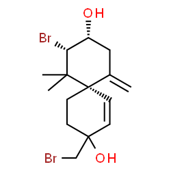 ChemSpider 2D Image | (6S,8S,9R)-8-Bromo-3-(bromomethyl)-7,7-dimethyl-11-methylenespiro[5.5]undec-1-ene-3,9-diol | C15H22Br2O2