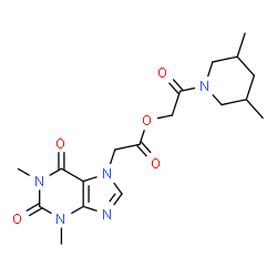 ChemSpider 2D Image | 2-(3,5-Dimethyl-1-piperidinyl)-2-oxoethyl (1,3-dimethyl-2,6-dioxo-1,2,3,6-tetrahydro-7H-purin-7-yl)acetate | C18H25N5O5