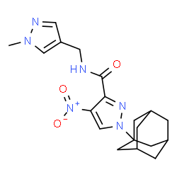 ChemSpider 2D Image | 1-(Adamantan-1-yl)-N-[(1-methyl-1H-pyrazol-4-yl)methyl]-4-nitro-1H-pyrazole-3-carboxamide | C19H24N6O3