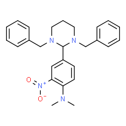 ChemSpider 2D Image | 4-(1,3-Dibenzylhexahydro-2-pyrimidinyl)-N,N-dimethyl-2-nitroaniline | C26H30N4O2