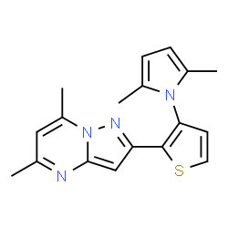 ChemSpider 2D Image | 2-[3-(2,5-Dimethyl-1H-pyrrol-1-yl)-2-thienyl]-5,7-dimethylpyrazolo[1,5-a]pyrimidine | C18H18N4S