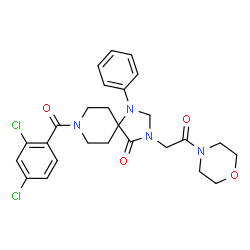 ChemSpider 2D Image | 8-(2,4-Dichlorobenzoyl)-3-[2-(4-morpholinyl)-2-oxoethyl]-1-phenyl-1,3,8-triazaspiro[4.5]decan-4-one | C26H28Cl2N4O4