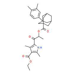 ChemSpider 2D Image | Ethyl 5-[2-({[3-(3,4-dimethylphenyl)adamantan-1-yl]carbonyl}oxy)propanoyl]-2,4-dimethyl-1H-pyrrole-3-carboxylate | C31H39NO5
