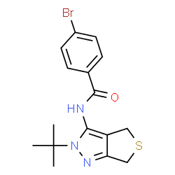 ChemSpider 2D Image | 4-Bromo-N-[2-(2-methyl-2-propanyl)-2,6-dihydro-4H-thieno[3,4-c]pyrazol-3-yl]benzamide | C16H18BrN3OS
