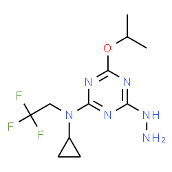 ChemSpider 2D Image | N-Cyclopropyl-4-hydrazino-6-isopropoxy-N-(2,2,2-trifluoroethyl)-1,3,5-triazin-2-amine | C11H17F3N6O