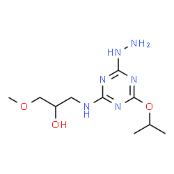 ChemSpider 2D Image | 1-[(4-Hydrazino-6-isopropoxy-1,3,5-triazin-2-yl)amino]-3-methoxy-2-propanol | C10H20N6O3