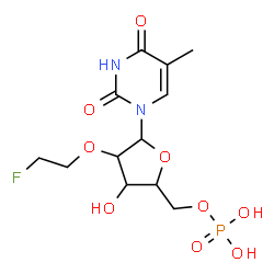 ChemSpider 2D Image | 1-[2-O-(2-Fluoroethyl)-5-O-phosphonopentofuranosyl]-5-methyl-2,4(1H,3H)-pyrimidinedione | C12H18FN2O9P