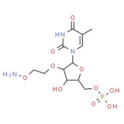 ChemSpider 2D Image | 1-{2-O-[2-(Aminooxy)ethyl]-5-O-phosphonopentofuranosyl}-5-methyl-2,4(1H,3H)-pyrimidinedione | C12H20N3O10P