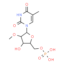 ChemSpider 2D Image | 5-Methyl-1-(2-O-methyl-5-O-phosphonopentofuranosyl)-2,4(1H,3H)-pyrimidinedione | C11H17N2O9P