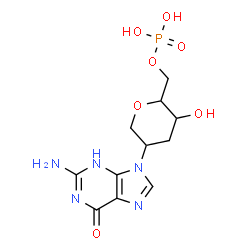 ChemSpider 2D Image | 2-(2-Amino-6-oxo-3,6-dihydro-9H-purin-9-yl)-1,5-anhydro-2,3-dideoxy-6-O-phosphonohexitol | C11H16N5O7P