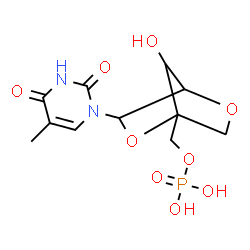 ChemSpider 2D Image | 1-{2,5-Anhydro-4-[(phosphonooxy)methyl]pentofuranosyl}-5-methyl-2,4(1H,3H)-pyrimidinedione | C11H15N2O9P