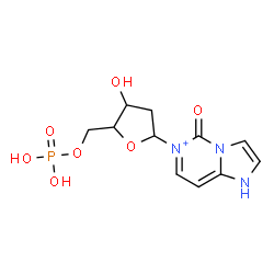 ChemSpider 2D Image | 6-(2-Deoxy-5-O-phosphonopentofuranosyl)-5-oxo-1,5-dihydroimidazo[1,2-c]pyrimidin-6-ium | C11H15N3O7P