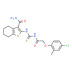 ChemSpider 2D Image | 2-({[(4-Chloro-2-methylphenoxy)acetyl]carbamothioyl}amino)-4,5,6,7-tetrahydro-1-benzothiophene-3-carboxamide | C19H20ClN3O3S2