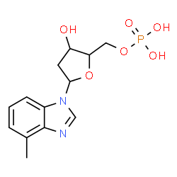 ChemSpider 2D Image | 1-(2-Deoxy-5-O-phosphonopentofuranosyl)-4-methyl-1H-benzimidazole | C13H17N2O6P