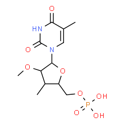 ChemSpider 2D Image | 1-(3-Deoxy-3-methyl-2-O-methyl-5-O-phosphonopentofuranosyl)-5-methyl-2,4(1H,3H)-pyrimidinedione | C12H19N2O8P