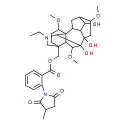 ChemSpider 2D Image | (20-Ethyl-7,8,14-trihydroxy-1,6,16-trimethoxyaconitan-4-yl)methyl 2-(3-methyl-2,5-dioxo-1-pyrrolidinyl)benzoate | C36H48N2O10