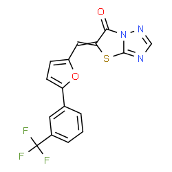 ChemSpider 2D Image | 5-({5-[3-(Trifluoromethyl)phenyl]-2-furyl}methylene)[1,3]thiazolo[3,2-b][1,2,4]triazol-6(5H)-one | C16H8F3N3O2S