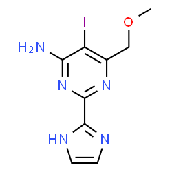 ChemSpider 2D Image | 2-(1H-Imidazol-2-yl)-5-iodo-6-(methoxymethyl)-4-pyrimidinamine | C9H10IN5O
