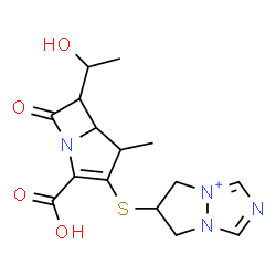 ChemSpider 2D Image | 6-{[2-Carboxy-6-(1-hydroxyethyl)-4-methyl-7-oxo-1-azabicyclo[3.2.0]hept-2-en-3-yl]sulfanyl}-6,7-dihydro-5H-pyrazolo[1,2-a][1,2,4]triazol-4-ium | C15H19N4O4S