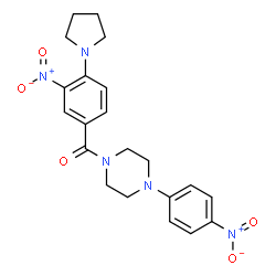 ChemSpider 2D Image | [4-(4-Nitrophenyl)-1-piperazinyl][3-nitro-4-(1-pyrrolidinyl)phenyl]methanone | C21H23N5O5