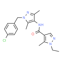 ChemSpider 2D Image | N-[1-(4-Chlorobenzyl)-3,5-dimethyl-1H-pyrazol-4-yl]-1-ethyl-5-methyl-1H-pyrazole-4-carboxamide | C19H22ClN5O