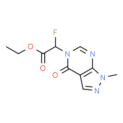 ChemSpider 2D Image | Ethyl fluoro(1-methyl-4-oxo-1,4-dihydro-5H-pyrazolo[3,4-d]pyrimidin-5-yl)acetate | C10H11FN4O3