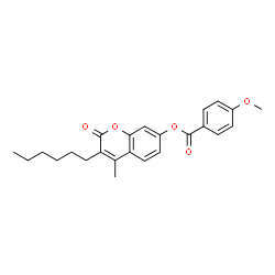 ChemSpider 2D Image | 3-Hexyl-4-methyl-2-oxo-2H-chromen-7-yl 4-methoxybenzoate | C24H26O5
