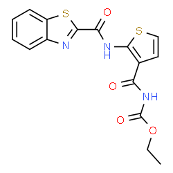 ChemSpider 2D Image | ethyl N-[2-(1,3-benzothiazole-2-amido)thiophene-3-carbonyl]carbamate | C16H13N3O4S2