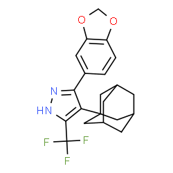 ChemSpider 2D Image | 4-(Adamantan-1-yl)-3-(1,3-benzodioxol-5-yl)-5-(trifluoromethyl)-1H-pyrazole | C21H21F3N2O2