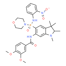 ChemSpider 2D Image | 3,4-Dimethoxy-N-(1,2,3,3-tetramethyl-5-{4-morpholinyl[(2-nitrophenyl)amino]phosphoryl}-2,3-dihydro-1H-indol-6-yl)benzamide | C31H38N5O7P