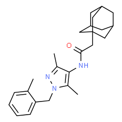 ChemSpider 2D Image | 2-(Adamantan-1-yl)-N-[3,5-dimethyl-1-(2-methylbenzyl)-1H-pyrazol-4-yl]acetamide | C25H33N3O