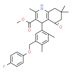 ChemSpider 2D Image | Methyl 4-{5-[(4-fluorophenoxy)methyl]-2,4-dimethylphenyl}-2,7,7-trimethyl-5-oxo-1,4,5,6,7,8-hexahydro-3-quinolinecarboxylate | C29H32FNO4