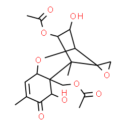 ChemSpider 2D Image | 3,7-Dihydroxy-8-oxo-12,13-epoxytrichothec-9-ene-4,15-diyl diacetate | C19H24O9