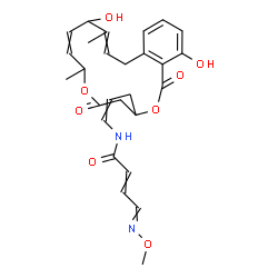 ChemSpider 2D Image | N-[3-(10,17-Dihydroxy-7,11-dimethyl-1,5-dioxo-1,4,5,7,10,13-hexahydro-3H-2,6-benzodioxacyclopentadecin-3-yl)-1-propen-1-yl]-4-(methoxyimino)-2-butenamide | C27H32N2O8