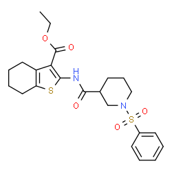 ChemSpider 2D Image | Ethyl 2-({[1-(phenylsulfonyl)-3-piperidinyl]carbonyl}amino)-4,5,6,7-tetrahydro-1-benzothiophene-3-carboxylate | C23H28N2O5S2