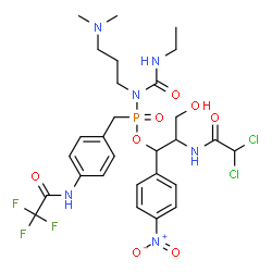 ChemSpider 2D Image | 2-[(Dichloroacetyl)amino]-3-hydroxy-1-(4-nitrophenyl)propyl N-[3-(dimethylamino)propyl]-N-(ethylcarbamoyl)-P-{4-[(trifluoroacetyl)amino]benzyl}phosphonamidate | C28H36Cl2F3N6O8P