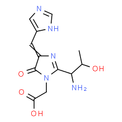 ChemSpider 2D Image | [2-(1-Amino-2-hydroxypropyl)-4-(1H-imidazol-5-ylmethylene)-5-oxo-4,5-dihydro-1H-imidazol-1-yl]acetic acid | C12H15N5O4
