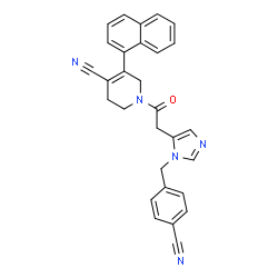 ChemSpider 2D Image | 1-{[1-(4-Cyanobenzyl)-1H-imidazol-5-yl]acetyl}-5-(1-naphthyl)-1,2,3,6-tetrahydro-4-pyridinecarbonitrile | C29H23N5O
