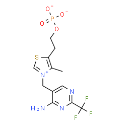ChemSpider 2D Image | 2-(3-{[4-Amino-2-(trifluoromethyl)-5-pyrimidinyl]methyl}-4-methyl-1,3-thiazol-3-ium-5-yl)ethyl phosphate | C12H13F3N4O4PS