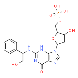 ChemSpider 2D Image | 9-(2-Deoxy-5-O-phosphonopentofuranosyl)-2-[(2-hydroxy-1-phenylethyl)amino]-3,9-dihydro-6H-purin-6-one | C18H22N5O8P