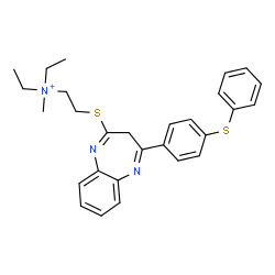 ChemSpider 2D Image | N,N-Diethyl-N-methyl-2-({4-[4-(phenylsulfanyl)phenyl]-3H-1,5-benzodiazepin-2-yl}sulfanyl)ethanaminium | C28H32N3S2