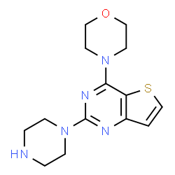 ChemSpider 2D Image | 4-(4-Morpholinyl)-2-(1-piperazinyl)thieno[3,2-d]pyrimidine | C14H19N5OS