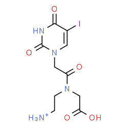 ChemSpider 2D Image | 2-{(Carboxymethyl)[(5-iodo-2,4-dioxo-3,4-dihydro-1(2H)-pyrimidinyl)acetyl]amino}ethanaminium | C10H14IN4O5