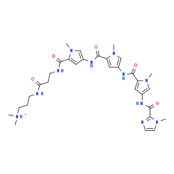 ChemSpider 2D Image | N,N-Dimethyl-3-({N-[(1-methyl-4-{[(1-methyl-4-{[(1-methyl-4-{[(1-methyl-1H-imidazol-2-yl)carbonyl]amino}-1H-pyrrol-2-yl)carbonyl]amino}-1H-pyrrol-2-yl)carbonyl]amino}-1H-pyrrol-2-yl)carbonyl]-beta-ala
nyl}amino)-1-propanaminium | C31H42N11O5