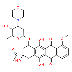 ChemSpider 2D Image | 3-Acetyl-3,5,12-trihydroxy-10-methoxy-6,11-dioxo-1,2,3,4,6,11-hexahydro-1-tetracenyl 2,3,6-trideoxy-3-(4-morpholinyl)hexopyranoside | C31H35NO11