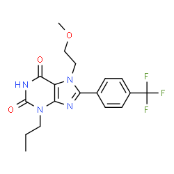 ChemSpider 2D Image | 7-(2-Methoxyethyl)-3-propyl-8-[4-(trifluoromethyl)phenyl]-3,7-dihydro-1H-purine-2,6-dione | C18H19F3N4O3