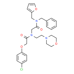 ChemSpider 2D Image | N-Benzyl-N~2~-[(4-chlorophenoxy)acetyl]-N-(2-furylmethyl)-N~2~-[2-(4-morpholinyl)ethyl]glycinamide | C28H32ClN3O5