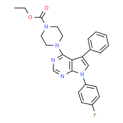 ChemSpider 2D Image | Ethyl 4-[7-(4-fluorophenyl)-5-phenyl-7H-pyrrolo[2,3-d]pyrimidin-4-yl]-1-piperazinecarboxylate | C25H24FN5O2