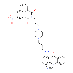ChemSpider 2D Image | 5-Nitro-2-[3-(4-{3-[(6-oxo-6H-imidazo[4,5,1-de]acridin-5-yl)amino]propyl}-1-piperazinyl)propyl]-1H-benzo[de]isoquinoline-1,3(2H)-dione | C36H33N7O5